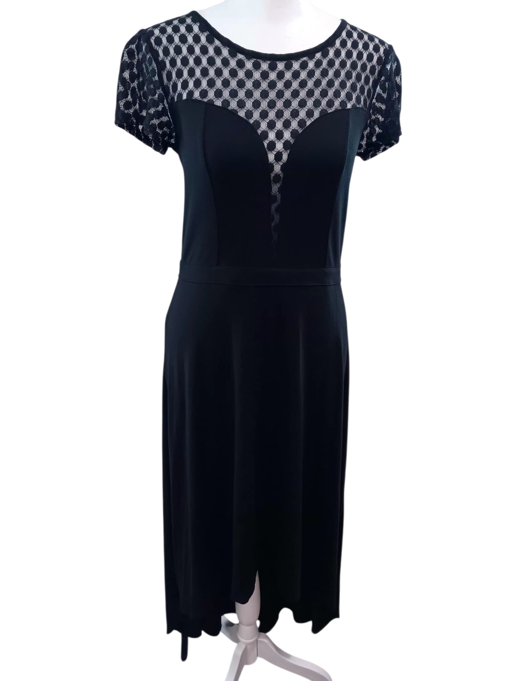 Elegant Black Lace-Accent Midi Dress